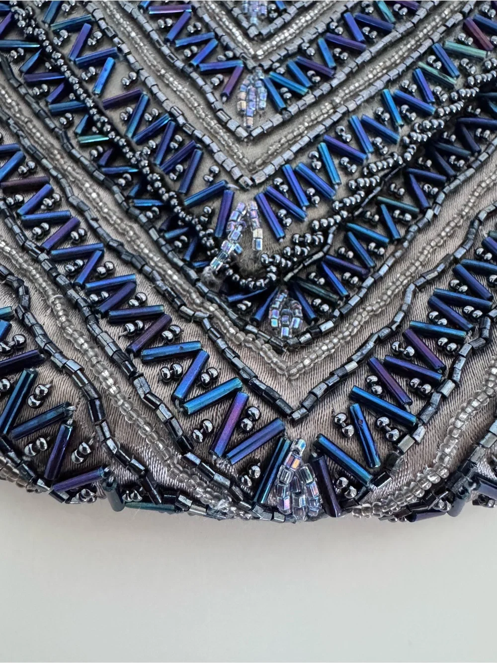 Vintage La Regale Beaded Evening Bag Gray Blue Iridescent Art Deco Cocktail Purs